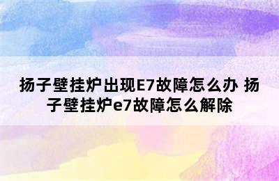 扬子壁挂炉出现E7故障怎么办 扬子壁挂炉e7故障怎么解除